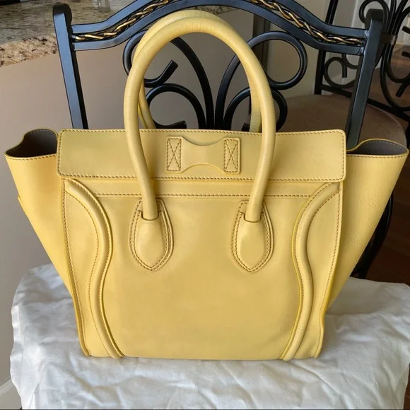 Celine mini luggage tote in smooth leather light yellow - Picture 2 of 15
